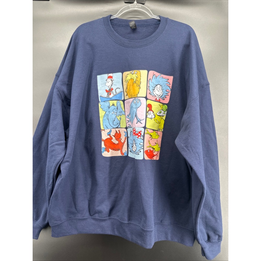 Dr Seuss Graphic Sweatshirt 3XL Oversized Y2K Cartoon Crewneck Navy NWOT